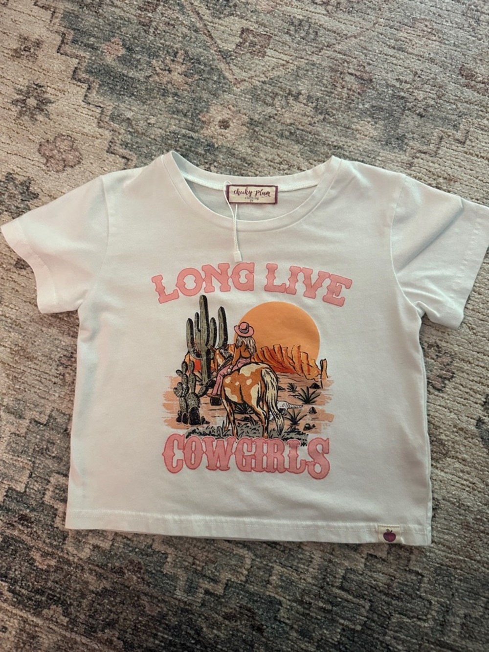 cheeky plum White Tee with Pink 'Long Live Cowgirls' Graphic